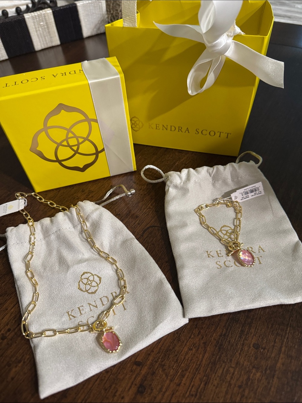 Kendra Scott gold Chain Necklace and Bracelet with Pink Gemstones. - Picture 1 of 5